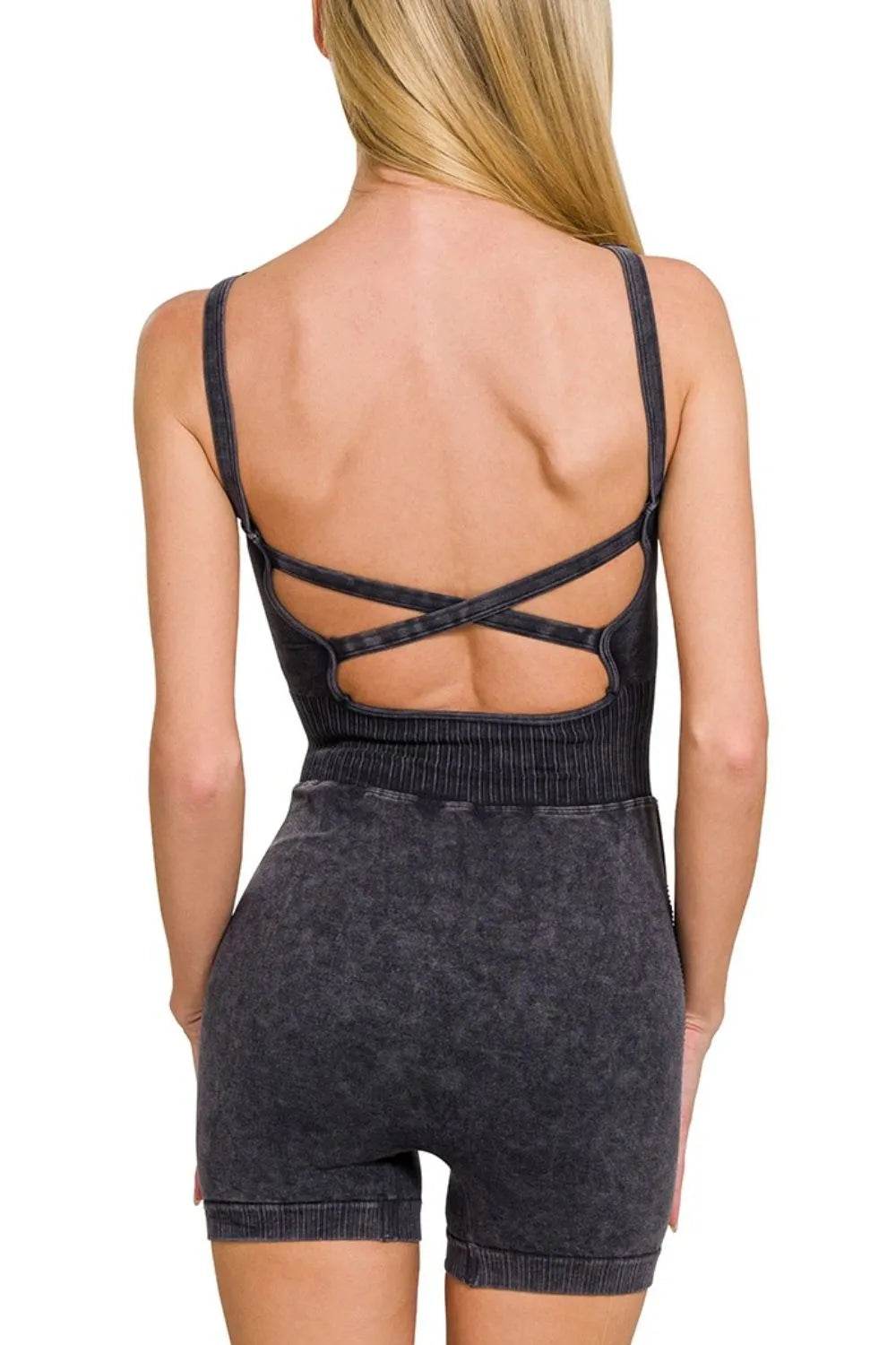 Zenana Washed Sports Romper With Removable Bra Pad - Shop Style & More | Fresh Looks, Everyday Deals & Free Shipping