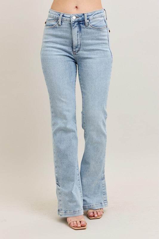 Judy Blue Full Size Tummy Control Vintage Wash Side Slit Slim Boot Jeans Plus Size - Shop Style & More | Fresh Looks, Everyday Deals & Free Shipping