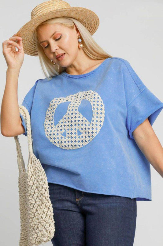 Umgee Full Size Mineral Wash T-Shirt with Lace Applique Plus Size - Shop Style & More | Fresh Looks, Everyday Deals & Free Shipping
