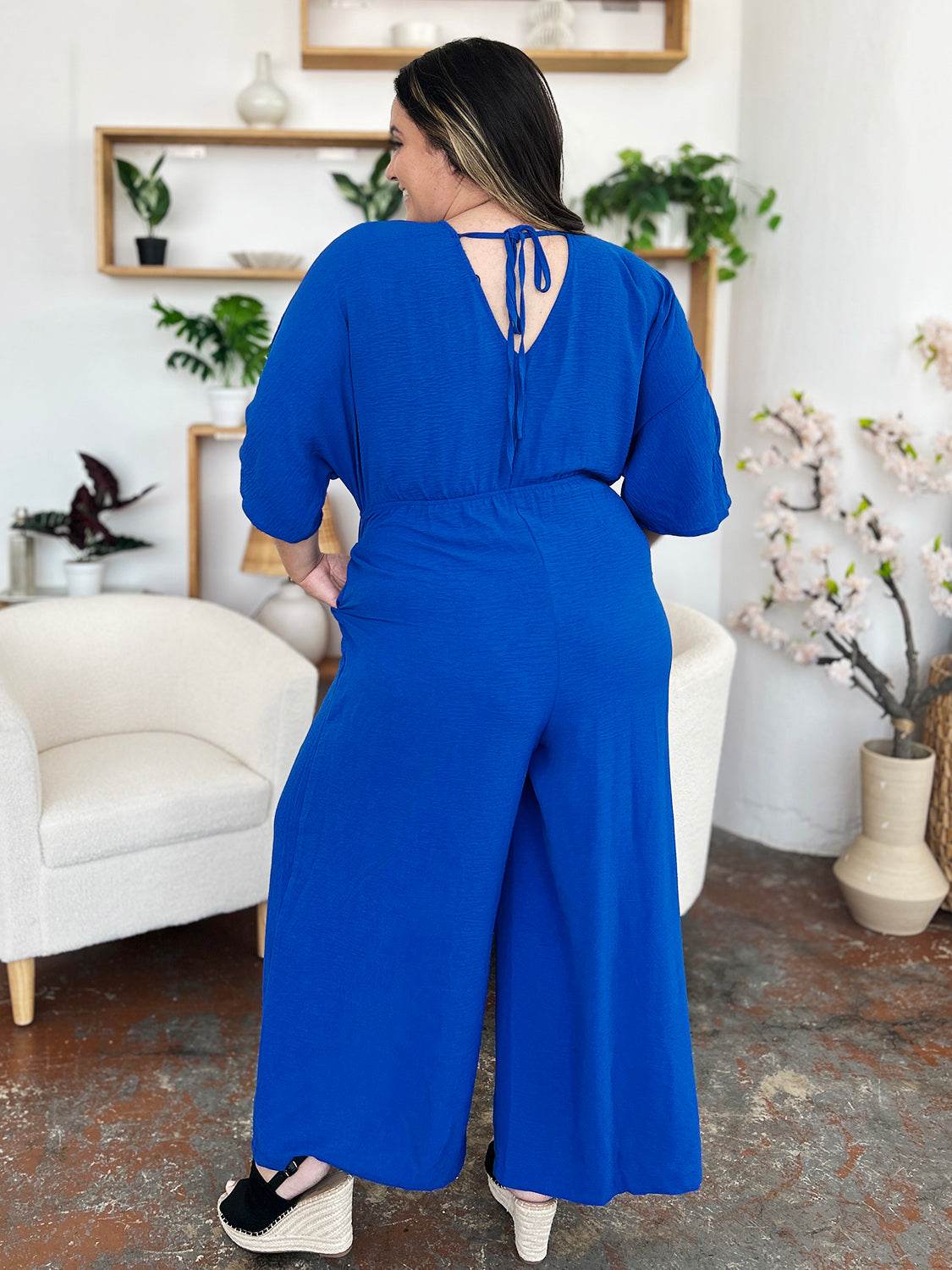 Double Take Full Size Surplice Wide Leg Jumpsuit with Pockets - Shop Style & More | Fresh Looks, Everyday Deals & Free Shipping