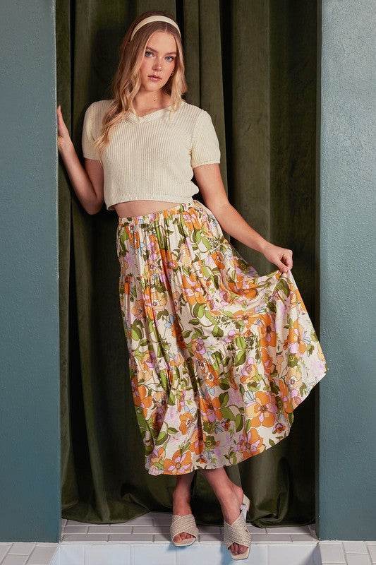 Mittoshop Flower Print Elastic Waist Tiered Skirt - Shop Style & More | Fresh Looks, Everyday Deals & Free Shipping