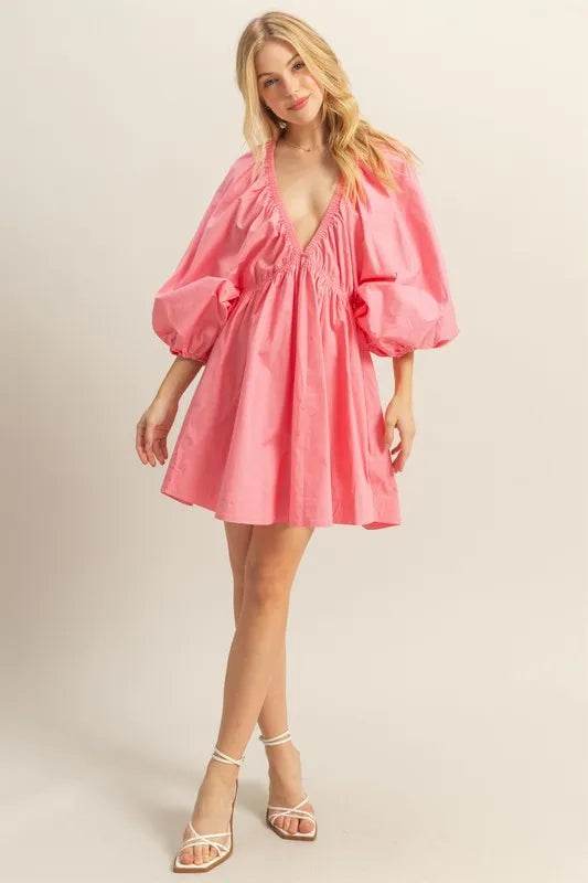 HYFVE Plunge Balloon Sleeve Poplin Mini Dress with Pockets - Shop Style & More | Fresh Looks, Everyday Deals & Free Shipping