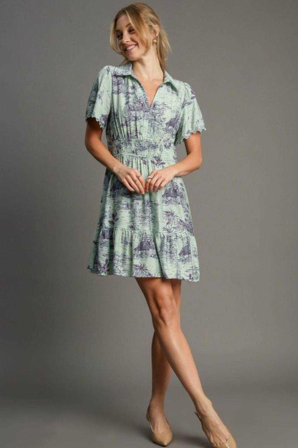 Umgee Full Size Landscape Print Collared Mini Dress Plus Size - Shop Style & More | Fresh Looks, Everyday Deals & Free Shipping