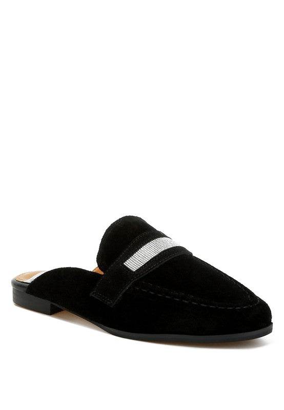 Belorose Rhinestone Strap Suede Mules - Shop Style & More | Fresh Looks, Everyday Deals & Free Shipping