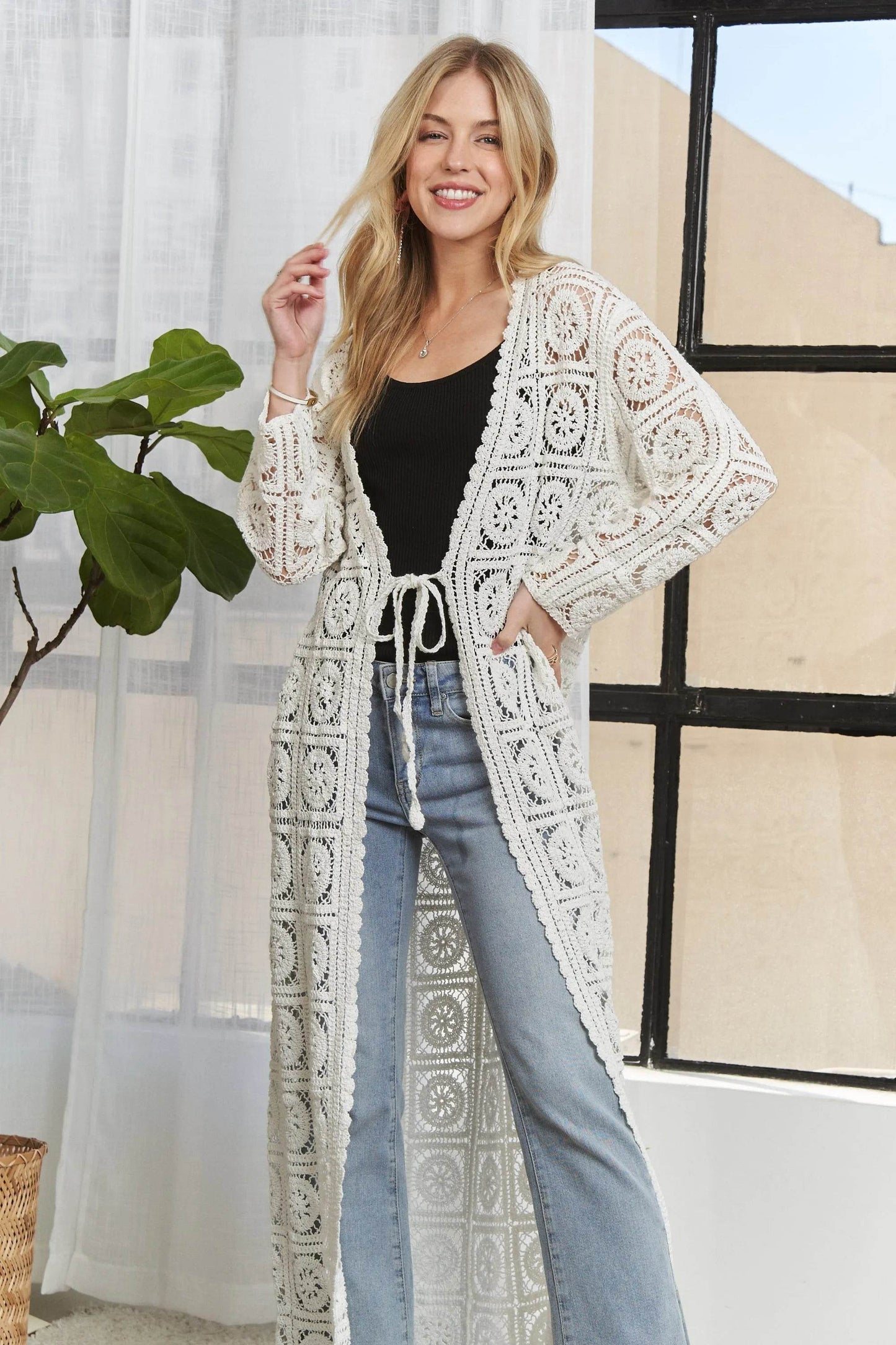ADORA Long Sleeves Crochet Elastic Cardigan - Shop Style & More | Fresh Looks, Everyday Deals & Free Shipping