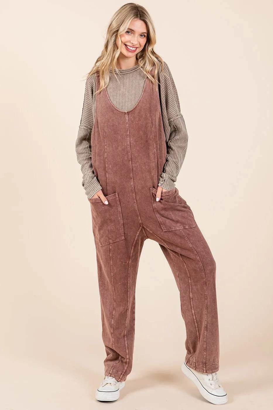 Mittoshop Mineral Wash Relaxed Fit Sleeveless Harem Jumpsuit - Shop Style & More | Fresh Looks, Everyday Deals & Free Shipping