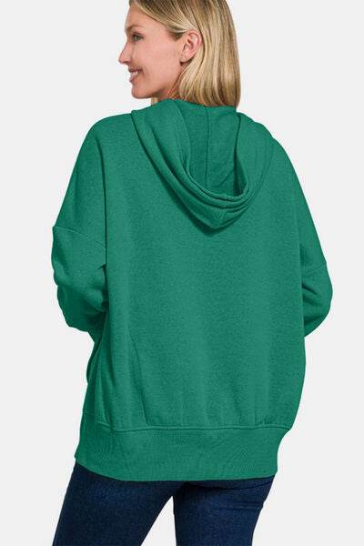 Zenana Half Snap Long Sleeve Hoodie with Kangaroo Pocket - Shop Style & More | Fresh Looks, Everyday Deals & Free Shipping