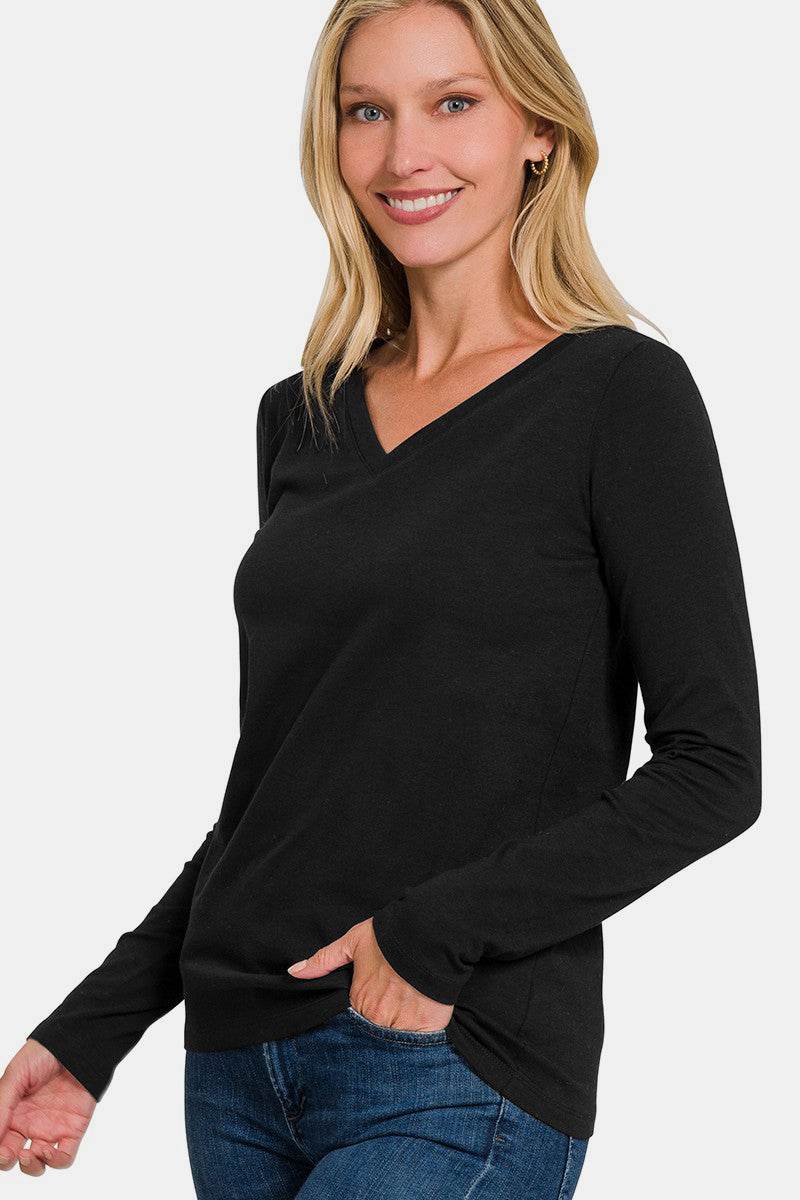 Zenana Full Size V-Neck Long Sleeve T-Shirt - Shop Style & More | Fresh Looks, Everyday Deals & Free Shipping