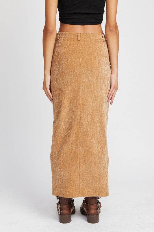CORDUROY MID SKIRT WITH FRONT SLIT - Shop Style & More | Fresh Looks, Everyday Deals & Free Shipping