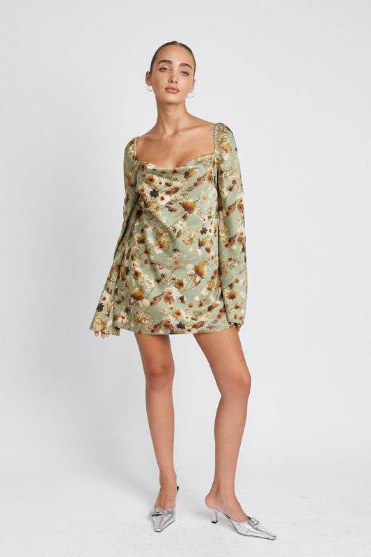 FLORAL LONG SLEEVE MINI DRESS WITH OPEN BACK - Shop Style & More | Fresh Looks, Everyday Deals & Free Shipping