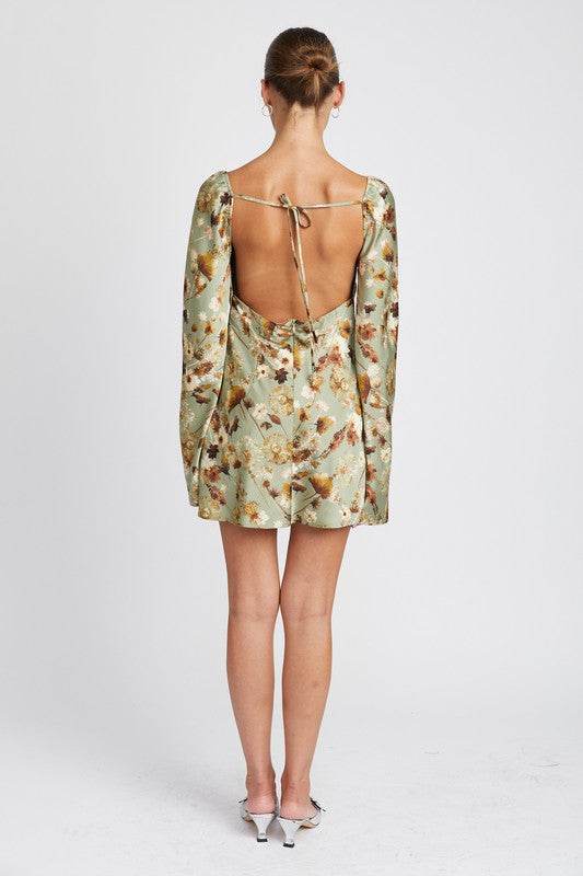 FLORAL LONG SLEEVE MINI DRESS WITH OPEN BACK - Shop Style & More | Fresh Looks, Everyday Deals & Free Shipping