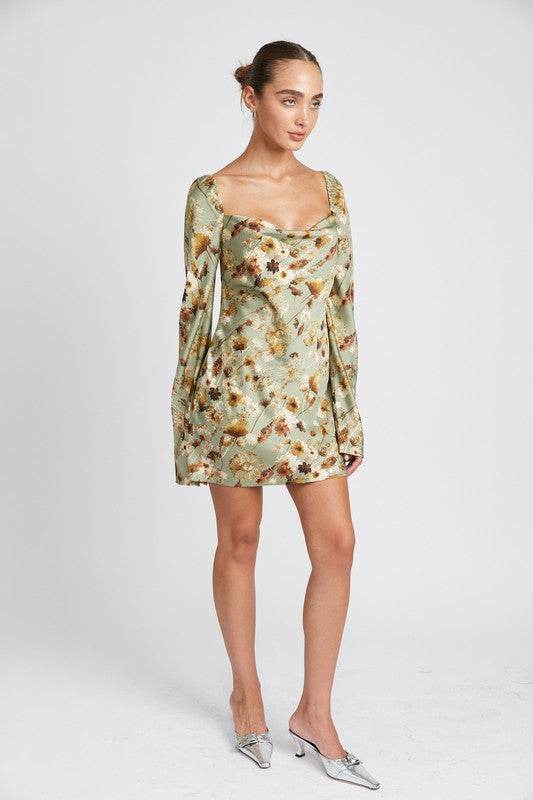 FLORAL LONG SLEEVE MINI DRESS WITH OPEN BACK - Shop Style & More | Fresh Looks, Everyday Deals & Free Shipping