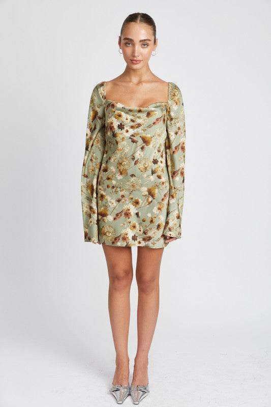 FLORAL LONG SLEEVE MINI DRESS WITH OPEN BACK - Shop Style & More | Fresh Looks, Everyday Deals & Free Shipping