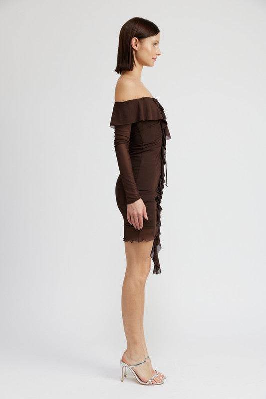 OFF SHOULDER MINI DRESS WITH RUFFLE DETAIL - Shop Style & More | Fresh Looks, Everyday Deals & Free Shipping