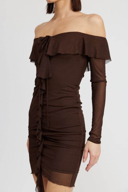 OFF SHOULDER MINI DRESS WITH RUFFLE DETAIL - Shop Style & More | Fresh Looks, Everyday Deals & Free Shipping