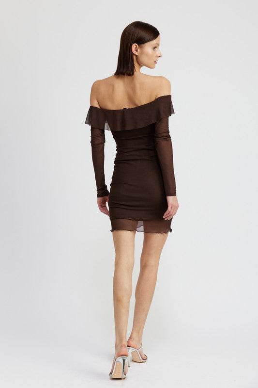 OFF SHOULDER MINI DRESS WITH RUFFLE DETAIL - Shop Style & More | Fresh Looks, Everyday Deals & Free Shipping