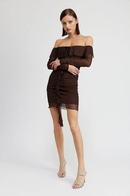 OFF SHOULDER MINI DRESS WITH RUFFLE DETAIL - Shop Style & More | Fresh Looks, Everyday Deals & Free Shipping