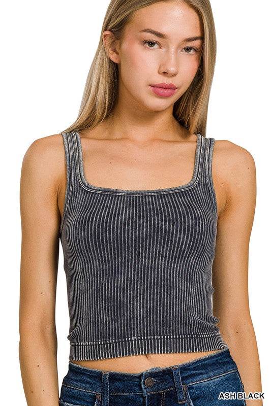 2-Way Neckline Washed Ribbed Cropped Tank Top - Shop Style & More | Fresh Looks, Everyday Deals & Free Shipping