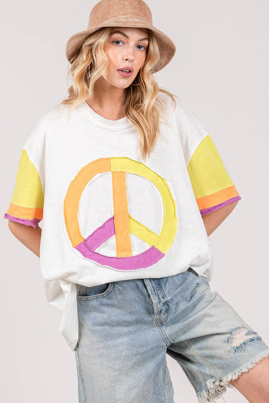 SAGE + FIG Color Block Peace Applique T-Shirt - Shop Style & More | Fresh Looks, Everyday Deals & Free Shipping