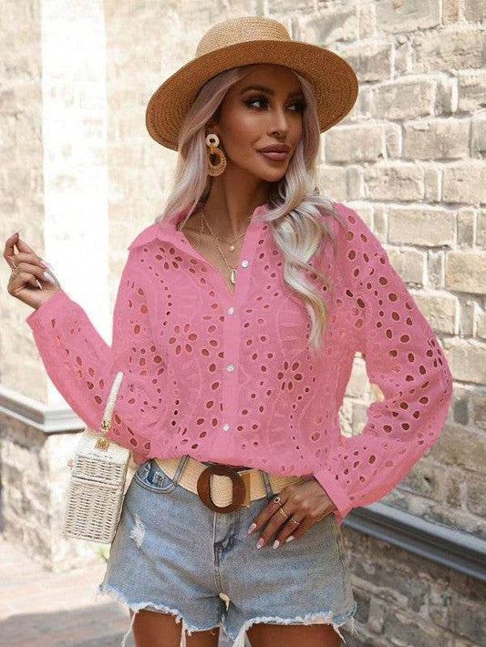 Floral Long Sleeve eyelet top - Shop Style & More | Fresh Looks, Everyday Deals & Free Shipping