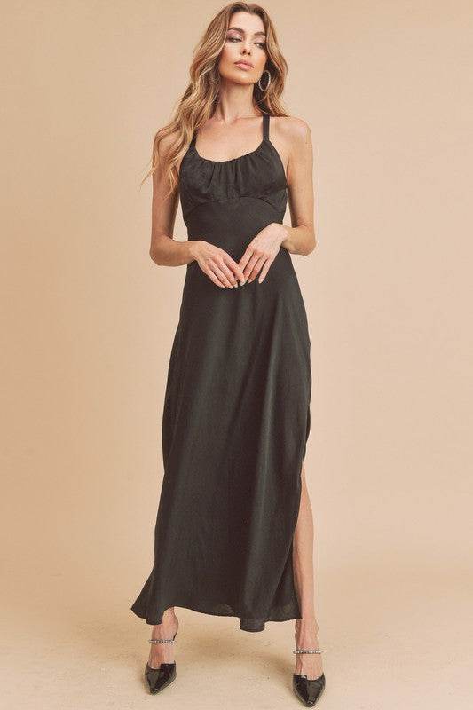 Aemi + Co Ruched Side Slit Cutout Back Maxi Cami Dress - Shop Style & More | Fresh Looks, Everyday Deals & Free Shipping