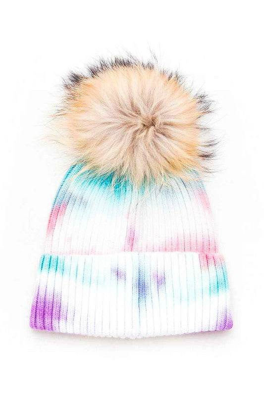 Large Genuine Fur Pom Tie Dyed Beanie - Shop Style & More | Fresh Looks, Everyday Deals & Free Shipping