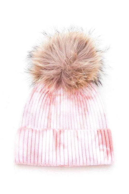 Large Genuine Fur Pom Tie Dyed Beanie - Shop Style & More | Fresh Looks, Everyday Deals & Free Shipping