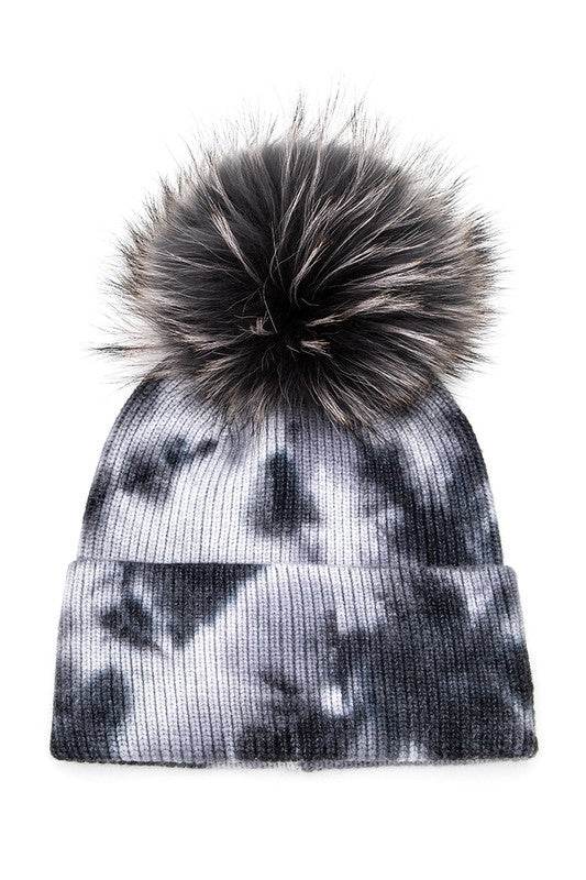 Tie Dyed Natural Raccoon Fur Pom Beanie - Shop Style & More | Fresh Looks, Everyday Deals & Free Shipping