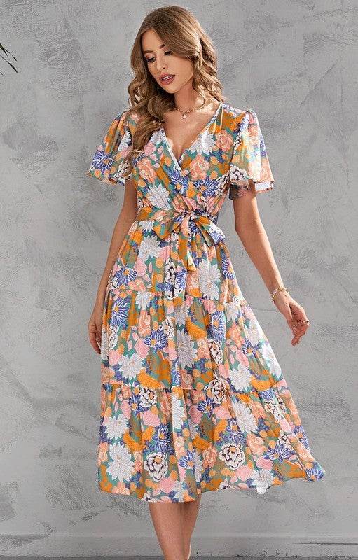 V-neck floral tiered midi dress - Shop Style & More | Fresh Looks, Everyday Deals & Free Shipping