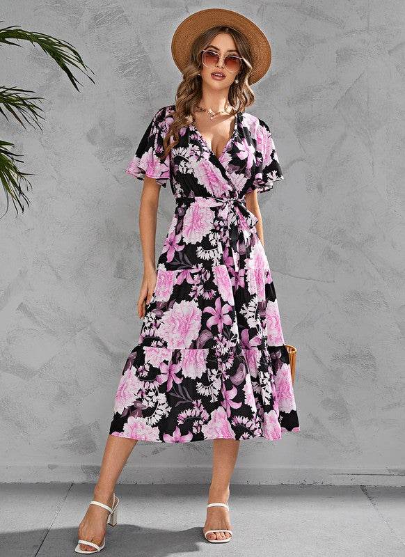 V-neck floral tiered midi dress - Shop Style & More | Fresh Looks, Everyday Deals & Free Shipping
