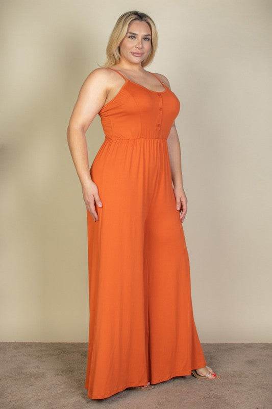 Plus Size Button Front Wide Leg Jumpsuit - Shop Style & More | Fresh Looks, Everyday Deals & Free Shipping