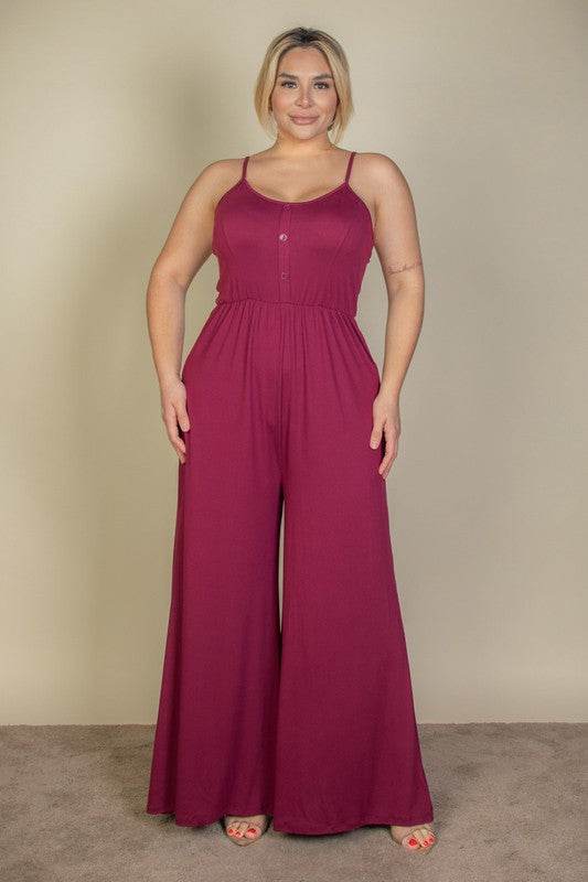 Plus Size Button Front Wide Leg Jumpsuit - Shop Style & More | Fresh Looks, Everyday Deals & Free Shipping