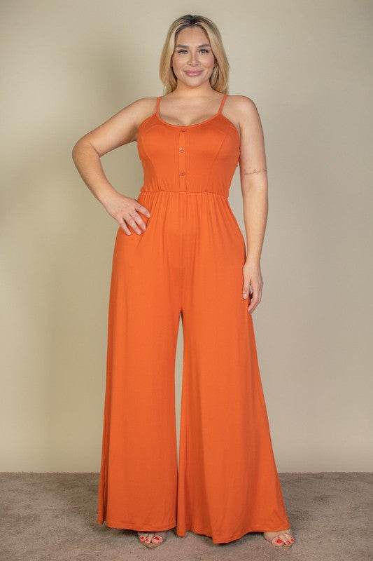 Plus Size Button Front Wide Leg Jumpsuit - Shop Style & More | Fresh Looks, Everyday Deals & Free Shipping