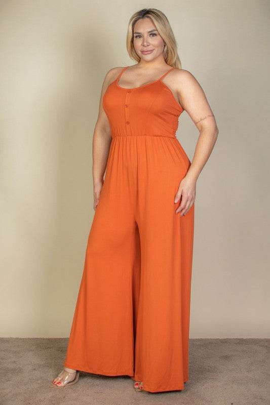 Plus Size Button Front Wide Leg Jumpsuit - Shop Style & More | Fresh Looks, Everyday Deals & Free Shipping