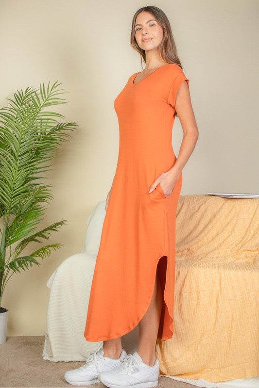 Hidden Pocket Batwing Sleeve V Neck Long Dress - Shop Style & More | Fresh Looks, Everyday Deals & Free Shipping