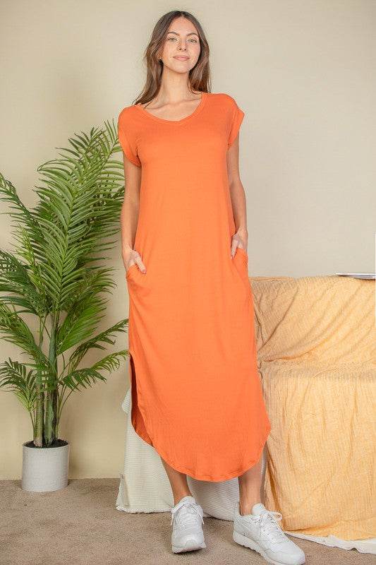 Hidden Pocket Batwing Sleeve V Neck Long Dress - Shop Style & More | Fresh Looks, Everyday Deals & Free Shipping