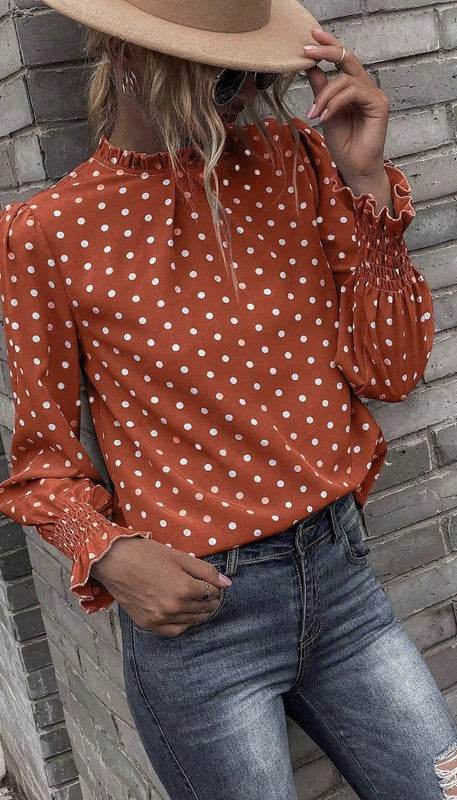Polka Dot Print Lantern Sleeve Blouse - Shop Style & More | Fresh Looks, Everyday Deals & Free Shipping