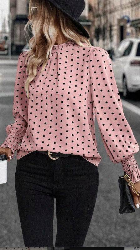 Polka Dot Print Lantern Sleeve Blouse - Shop Style & More | Fresh Looks, Everyday Deals & Free Shipping