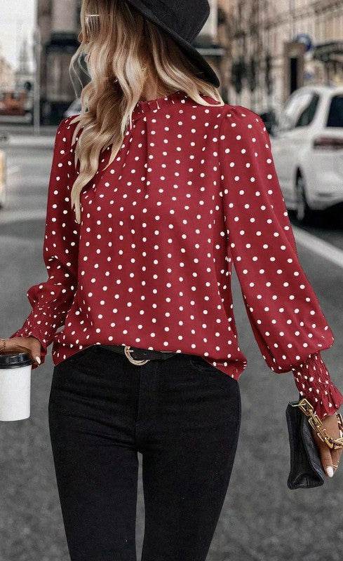 Polka Dot Print Lantern Sleeve Blouse - Shop Style & More | Fresh Looks, Everyday Deals & Free Shipping