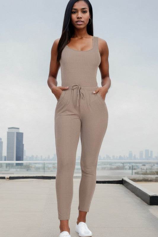 Ribbed Sleeveless Drawstring catsuits Jumpsuit - Shop Style & More | Fresh Looks, Everyday Deals & Free Shipping