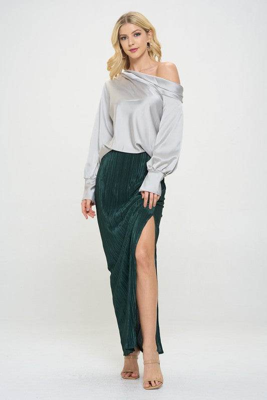 Made in USA Plisse Maxi Skirt with Slit - Shop Style & More | Fresh Looks, Everyday Deals & Free Shipping