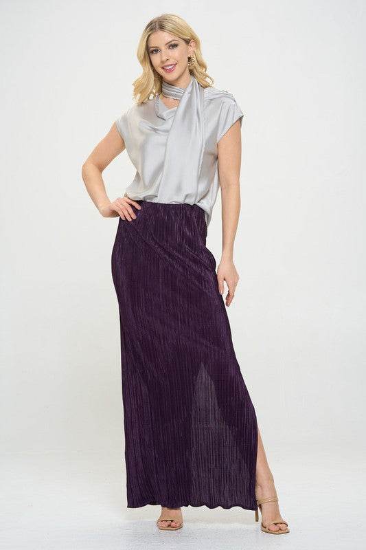 Made in USA Plisse Maxi Skirt with Slit - Shop Style & More | Fresh Looks, Everyday Deals & Free Shipping