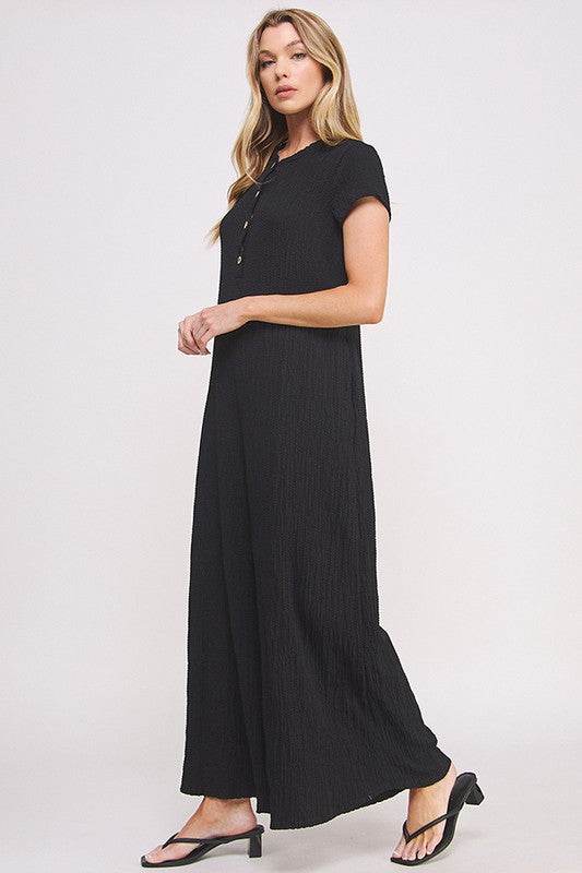 TEXTURED SHORT SLEEVE JUMPSUIT - Shop Style & More | Fresh Looks, Everyday Deals & Free Shipping