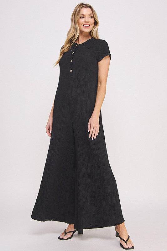 TEXTURED SHORT SLEEVE JUMPSUIT - Shop Style & More | Fresh Looks, Everyday Deals & Free Shipping