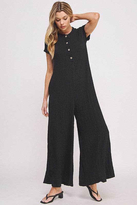 TEXTURED SHORT SLEEVE JUMPSUIT - Shop Style & More | Fresh Looks, Everyday Deals & Free Shipping