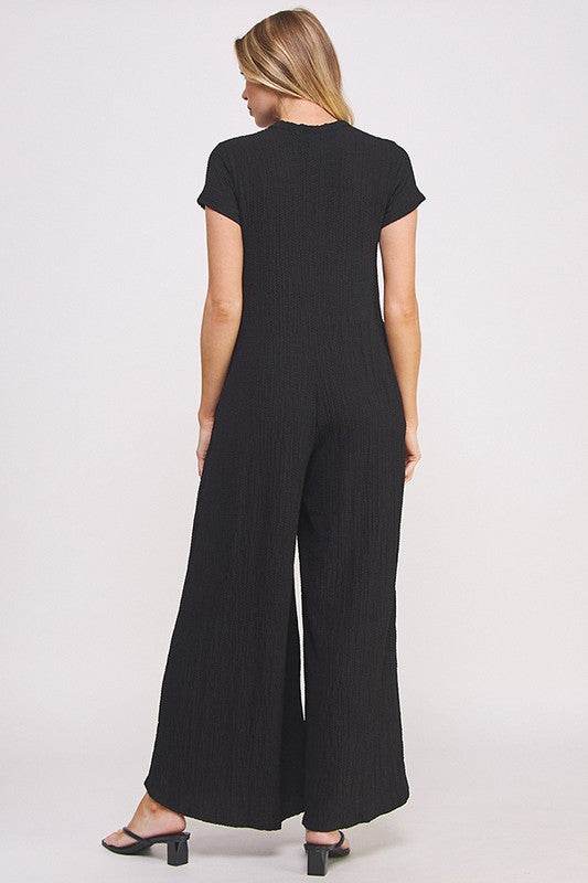 TEXTURED SHORT SLEEVE JUMPSUIT - Shop Style & More | Fresh Looks, Everyday Deals & Free Shipping