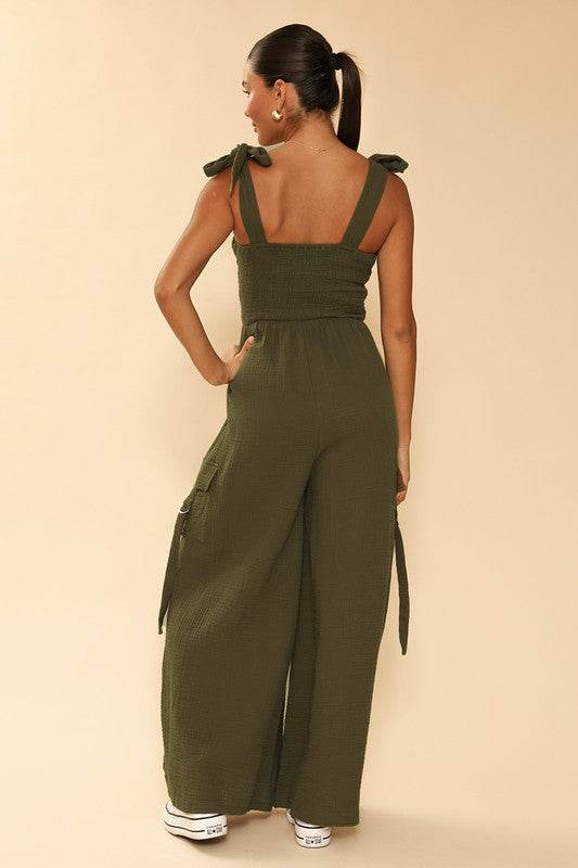 Smocked wide leg cargo jumpsuit - Shop Style & More | Fresh Looks, Everyday Deals & Free Shipping