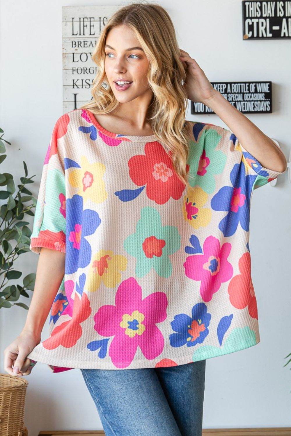 HOPELY Floral Waffle Oversize T-Shirt - Shop Style & More | Fresh Looks, Everyday Deals & Free Shipping