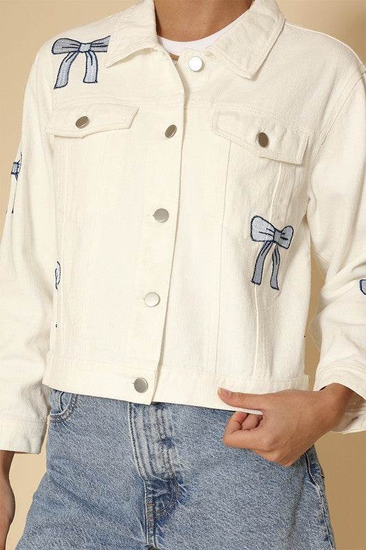 Embroidered bow denim jacket - Shop Style & More | Fresh Looks, Everyday Deals & Free Shipping