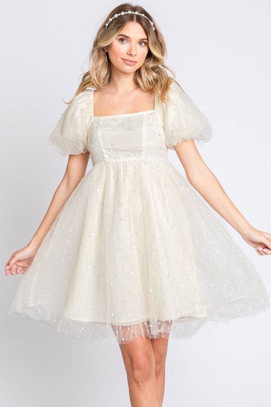 Pearl Mesh Babydoll Mini Dress - Shop Style & More | Fresh Looks, Everyday Deals & Free Shipping